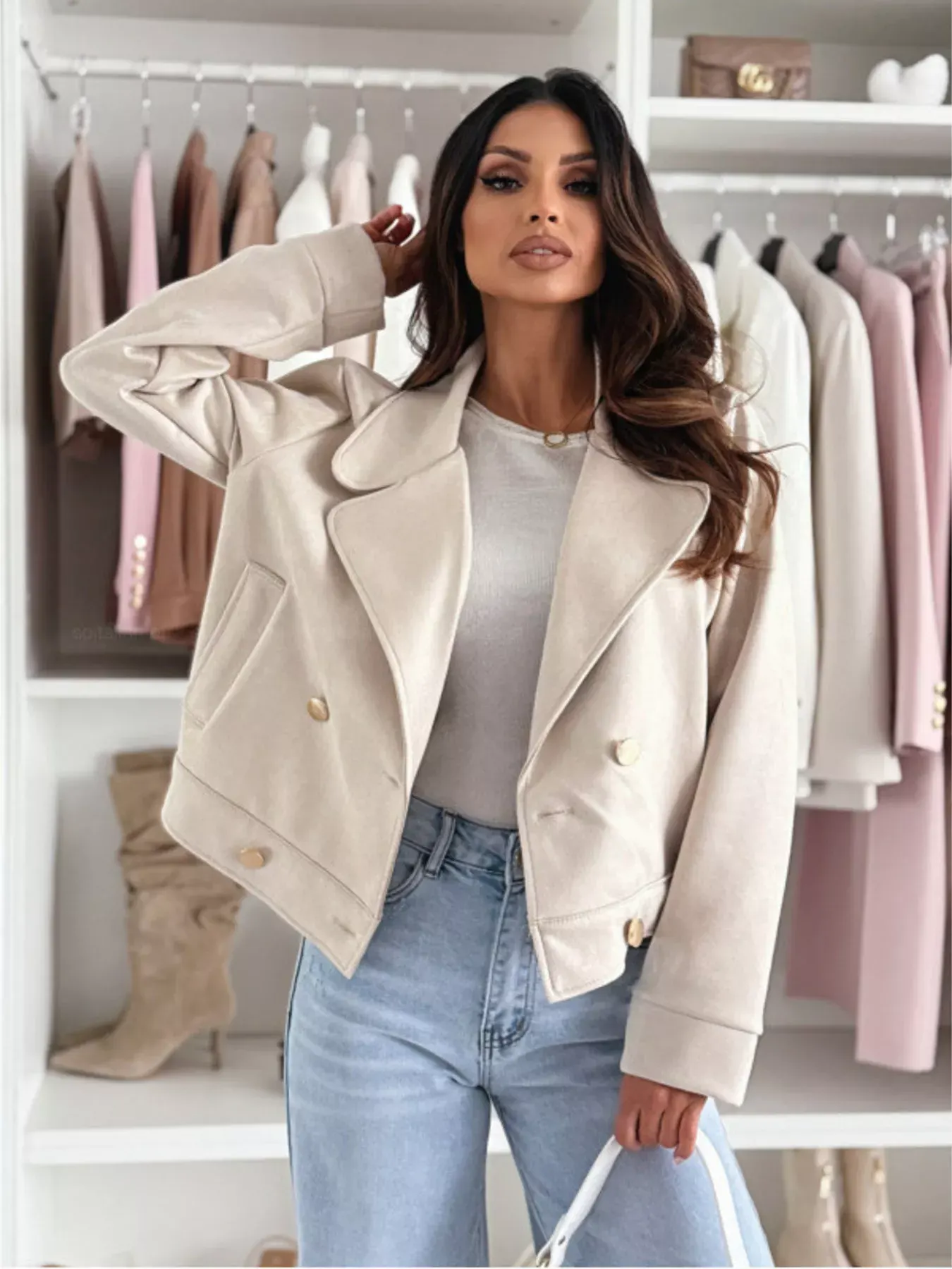 Double-Breasted Lapel Collar Jacket